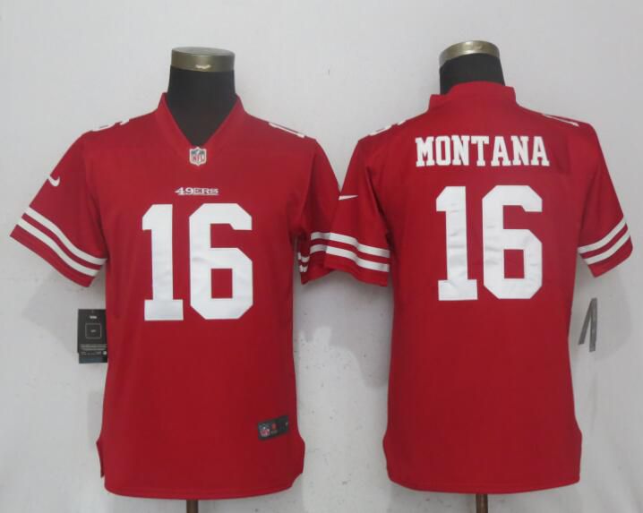 Women San Francisco 49ers #16 Montana Red Vapor Untouchable Player Nike NFL Jerseys->san francisco 49ers->NFL Jersey